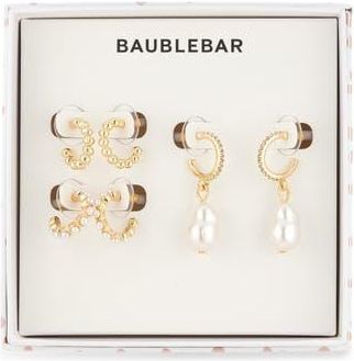 BaubleBar Winning Pearl-Sonality Set of 3 Drop & Huggie Hoop Earrings at Nordstrom Rack