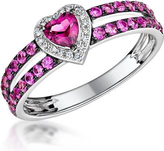 The Diamond Store Rhodolite Pink Sapphire and Diamond Stellato Heart Ring 9K White Gold