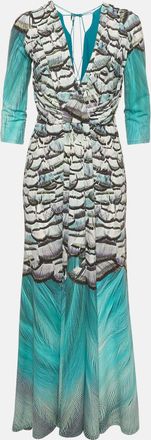 Roberto Cavalli Blue Printed Jersey Maxi Dress