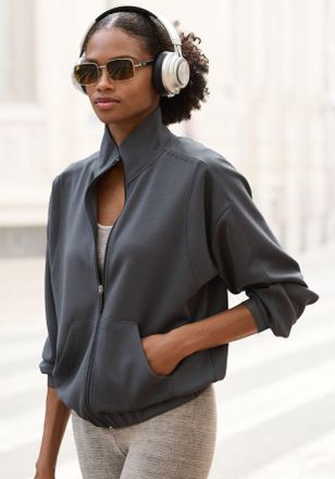 Copenhagen Sweatjacke COPENHAGEN STUDIOS, Damen, Gr. 32/34, grau (dunkelgrau), Sweatware, Obermaterial: 54% Modal, 40% Polyester, 6% Elasthan, unifarben, bequem 