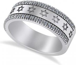 Allurez Diamond Jewish Star of David Mens Ring 14K White Gold (.46ct)