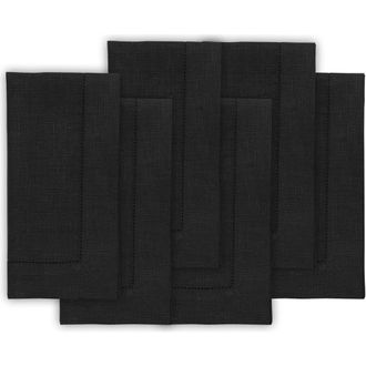 Solino Home Linen Dinner Napkins - Classic Hemstitch - Set of 6, 20 x 20 in Black at Nordstrom, Size Large