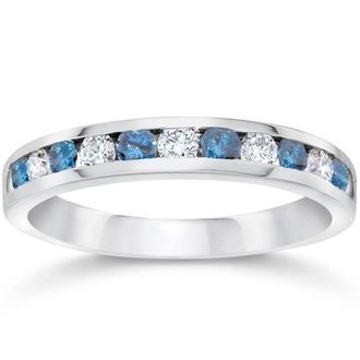 Pompeii3 1/2ct Blue & White Diamond Channel Set Wedding Ring 14K White Gold Size Selectable