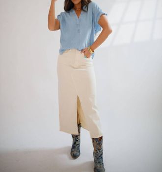 Dear John Denim Vianna Front Slit Denim Skirt In Wheat