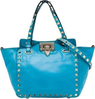 Valentino Pre-owned Studded Satchel - Dames - Vintage Shopper - Blauw - ONE Size - Leer - Vintage