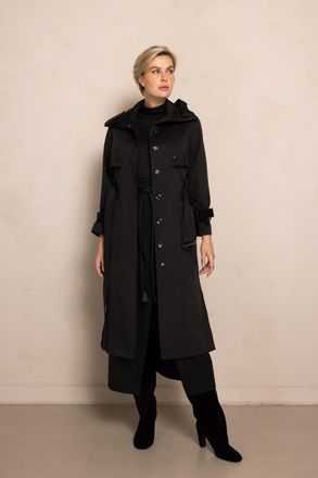 Zhrill Trenchcoat ZHRILL ZHELSE, Damen, Gr. XXL, schwarz, Web, Obermaterial: 51% Baumwolle, 49% Polyester, unifarben, regular fit kniebedeckend, Rundhals, mi