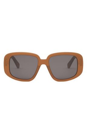Celine Bold 3 Dots 55mm Geometric Sunglasses in Shiny Light Brown /Smoke at Nordstrom