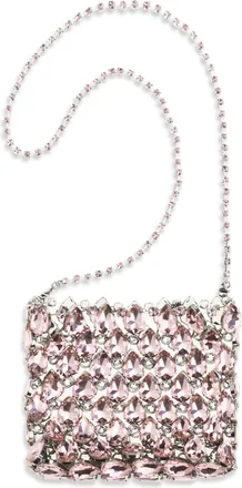 Self Portrait Womens Crystal Mesh Pouch Pink Polyester Shoulder Bags