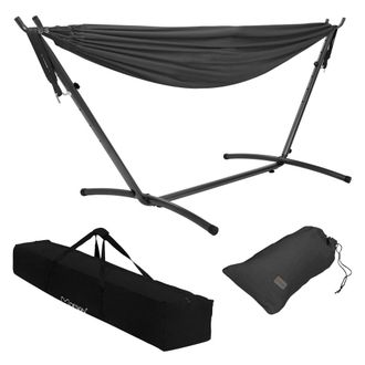 ML Design Hamaca doble gris con soporte para 2 personas con bolsa de transporte