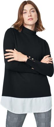 Jessica London Mixed Media Ponte Top in Black at Nordstrom, Size Medium