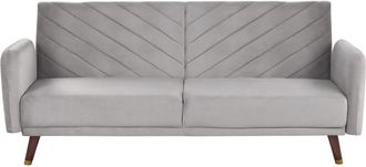 Beliani Sof&aacute; Cama 3 Plazas De Terciopelo Gris Claro Madera Oscura Reclinable Senja