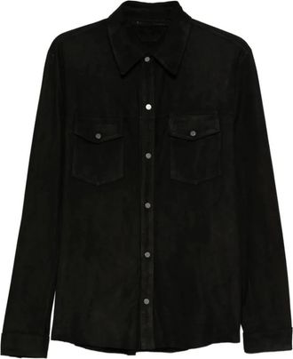 Salvatore Santoro Leather Shirt - Heren - Casual Overhemden - Zwart - 4XL - Leer - Overhemden