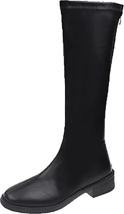 Generic Knee High Boots Women Flat Heel Warm Boots Round Toe Thick Bottom Knee Length Boots Casual Large Size Boots With Back Zipper Non Slip Lightweight Outd