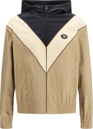 Valentino Mens Hooded Windbreaker Jacket Black-Cream-Camel Polyester Black/cream/camel