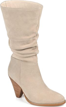 Journee Collection Womens Genuine Leather Syrinn Almond Toe Inside Zip Mid Calf Boots