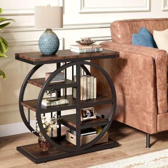 Tribesigns End Table for Living Room, 5-Tier Industrial Side Table with Metal Frames, Tall Narrow Nightstand for Bedroom - Tribesigns