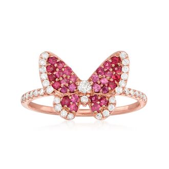 Ross-Simons Ruby and. Diamond Butterfly Ring in 14kt Rose Gold