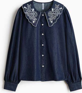 H&M Denimbluse mit besticktem Kragen - Blue