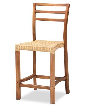 Baxton Studio Arthur Wood And Natural Rattan Counter Stool