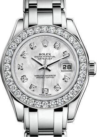 Rolex Lady-Datejust Pearlmaster White Mother Of Pearl Diamond Dial 18K White Gold Automatic Ladies Watch 80299MDPM