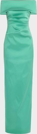 Teri Jon Off-Shoulder Mikado Column Gown
