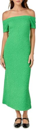English Factory Textured Off the Shoulder Midi Dress in Green at Nordstrom, Size X-Small