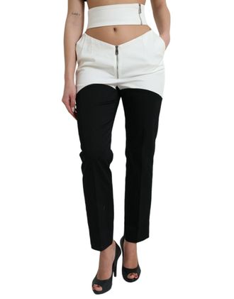 Dolce & Gabbana Womens Twotone Designer Pants Fitted Zipup - Black