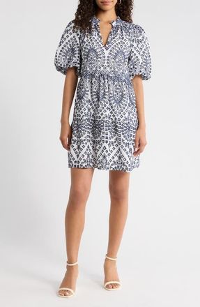 Sugarlips At Sea Jacey Eyelet Babydoll Dress in White-Blue at Nordstrom, Size X-Small