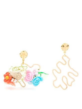 Amir Slama floral-appliqu&eacute; asymmetric earrings - Gold