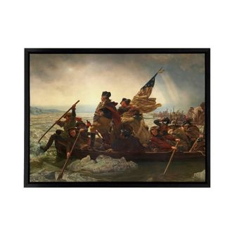 Artery8 Leutze Washington Crossing The Delaware Framed Canvas Wall Art Print | Size: W24 x H32