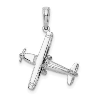 Diamond2Deal 14K White Gold 3-D High Wing Airplane Charm
