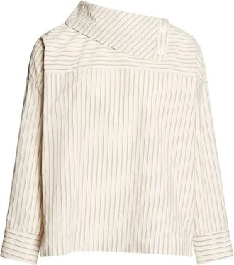 Yves Salomon Asymmetrische halslijn Poplin Blouse - Dames - Blouses - Beige - M - Katoen - Overhemden