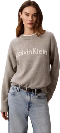 Calvin Klein Jeans Logo Graphic Relaxed Sweater - Dames - Ronde hals truien - Grijs - S - Katoen - Truien & Vesten