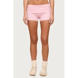 Edikted Soraia Foldover Bike Shorts in Pink at Nordstrom, Size X-Small