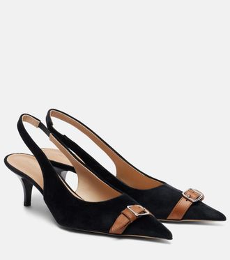 J.W.Anderson Leather-trimmed velvet slingback pumps