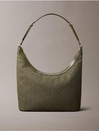 Calvin Klein Womens Allover Emblem Logo Shoulder Bag - Green