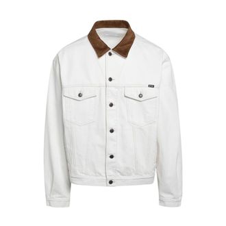 Prada Jassen, Heren, Wit, M, Denim, Old Denim Jacket With Leather Details