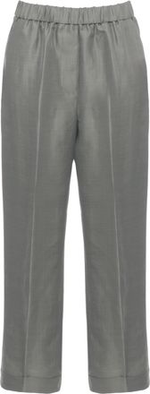 PESERICO Green Elastic Waist Linen-Blend Pants