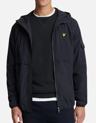 Lyle & Scott Mens Lyle & Scott Branded Dark Navy Hooded Winbreaker Jacket - Black - Size: 38/Regular