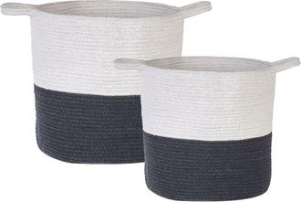 Beliani Beliani - Conjunto De 2 Cestas De Algod&oacute;n Blanco Negro Tejido Accesorio Decorativo Pazha