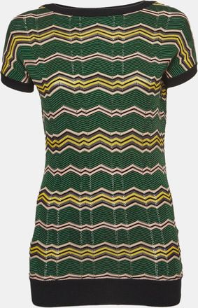 M Missoni Green Chevron Knit Short Sleeve Top