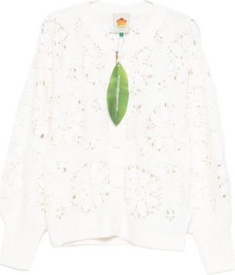 Farm Rio FARM Rio - C&aacute;rdigan de punto con flores 3D de ganchillo - Knitwear - Mujer - Blanco - S