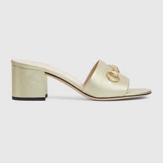 Gucci Womens Slide Sandal With Horsebit, Silver, Leather