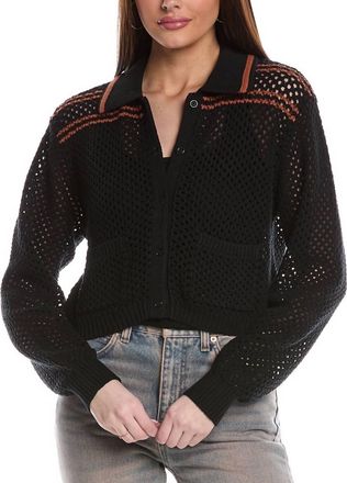 Re/Done Crochet Mesh Polo Caridgan Top In Black Combo