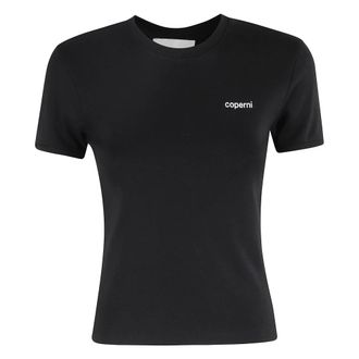 Coperni T-Shirts, female, Black, Size: M Monochrome Logo Tee with Neckline