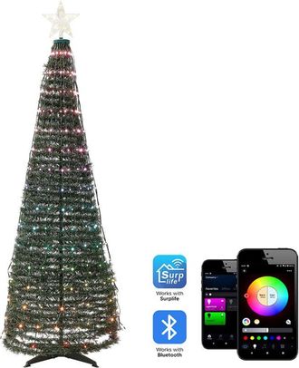 Beliani Albero di Natale con luci a led con cambio di colore controllato da app da 188 cm con timer e interruttore Verde Saarloq