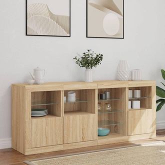 Berkfield Home Sideboard with LED Lights Sonoma Oak 164x37x67 cm in Light Brown | Size: 164 x 37 x 67 cm