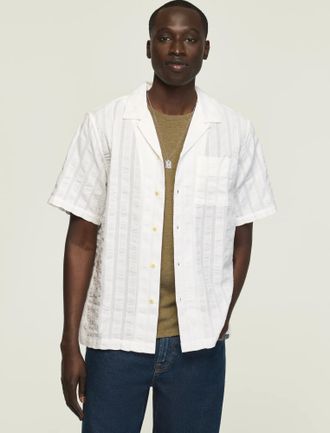 Lucky Brand Mens Seersucker Camp Collar Shirt
