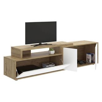 Dmora Mueble Tv Benton, Modulable, 5 Estantes, 3 Puertas, 40x185x47h Cm Blanco
