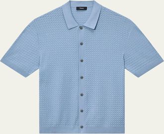 Theory Mens Cairn Cotton Waffle-Knit Shirt